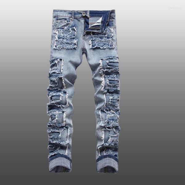 Erkekler Kot Bootcut Vintage Alfabe Hop Baskı Kalçası Erkekler için Noir Homme Yatılmış Yırtık Jean Sıska Streç Denim Pantolon