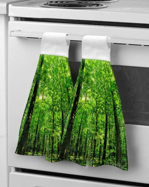 Toalha verde madeira ramo folhas pendurado cozinha mãos toalhas de secagem rápida microfibra pano de limpeza macio