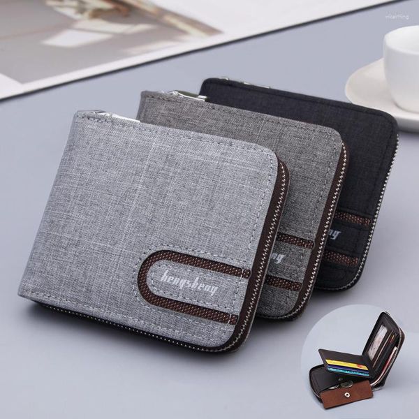 Carteiras casuais masculinas carteira curta lona solide homens zíper vintage bolsa masculina bolsa de moeda multi-funcional cartões