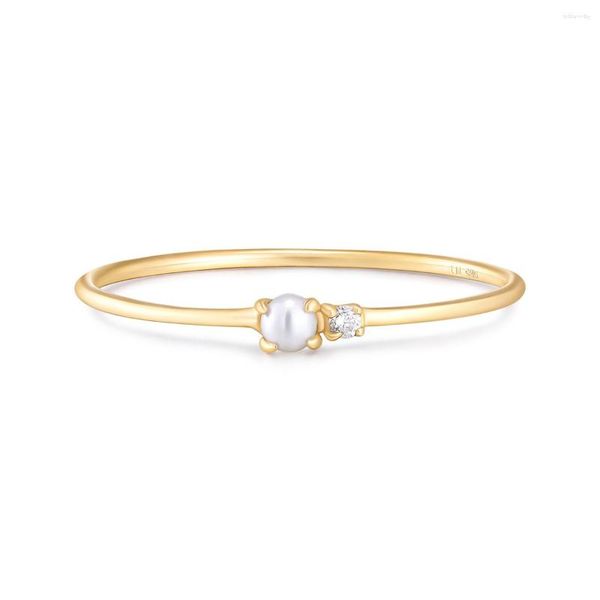 Cluster-Ringe, feiner Schmuck, 14 Karat massives Gold, einfache natürliche Süßwasserperle, echter Diamant, Verlobung, Hochzeit, dünner Ring für Frauen, tägliches Tragen