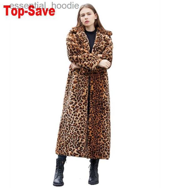 Pelliccia da donna Pelliccia sintetica 2023 Autunno Inverno Stampa leopardata Cappotto da donna Moda StreetWear Abbigliamento casual elegante Giacca di pelliccia Capelli di coniglio High-End Pretty L230920