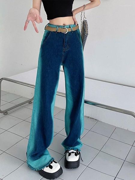 Jeans da donna Donna Con pannelli Design alla moda Stile BF Lunghezza intera Streetwear Coreano Vintage Estate Tutto-fiammifero Vita alta Y2k Lady Dritto