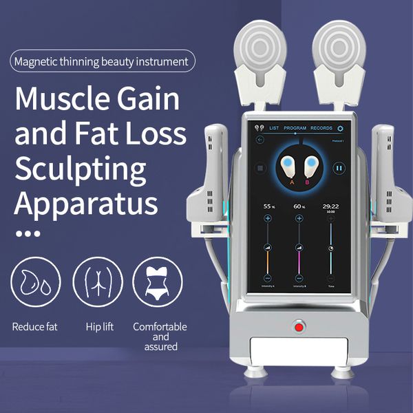 Uso doméstico eletromagnético 4 alças queima de gordura corpo moldar máquina de construção muscular HI-EMT sem colete de exercício linha sereia preguiçoso instrutor de fitness