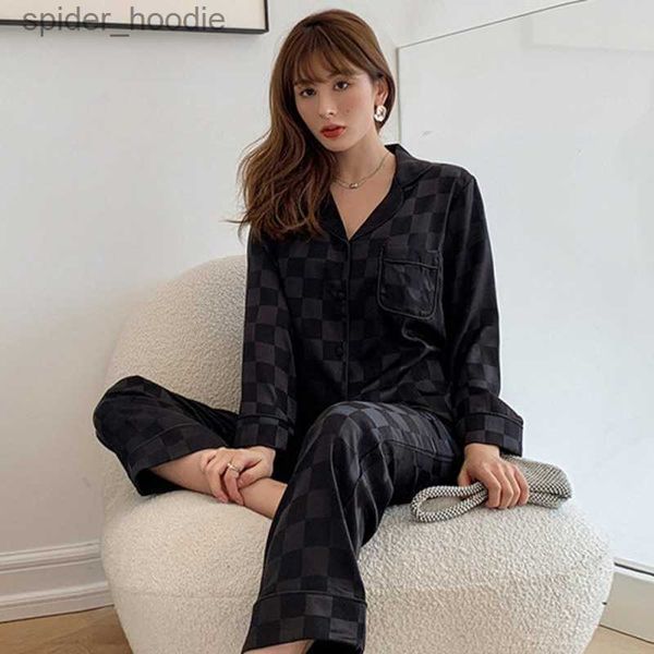 Damen Schlaf Lounge Frühling Herbst Seidenpyjamas für Frauen Kunstseide Langarm Neue Pyjama Mode Einfache Pjs Elegante Pijamas Luxus Damen Nachtwäsche L230920