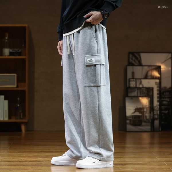 Pantaloni da uomo Autunno Pantaloni sportivi da uomo in cotone Pantaloni larghi Cargo Coreano Neutro Traspirante Allentato Pantaloni a gamba larga tinta unita all'aperto