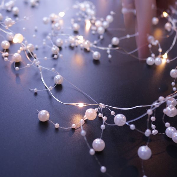 2M Perlen Perlen LED Lichterketten Hochzeit Vorhang Girlande Kette Perle Zweig String Licht Weihnachten Hochzeit Party Dekor liefert