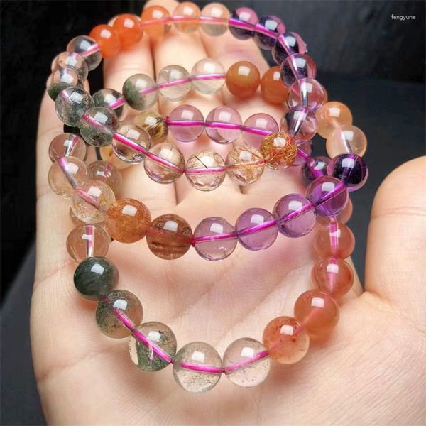 Braccialetti a maglie Capelli colorati naturali Bracciale al quarzo Ciondoli a corda Filo Donna Uomo Gioielli squisiti Regalo Guarigione Energia di cristallo 1 pz 10 MM