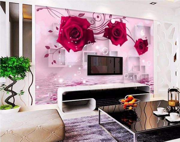 Wallpapers CJSIR personalizado papel de parede vermelho rosa reflexão 3d tv fundo parede decoração de casa sala de estar quarto