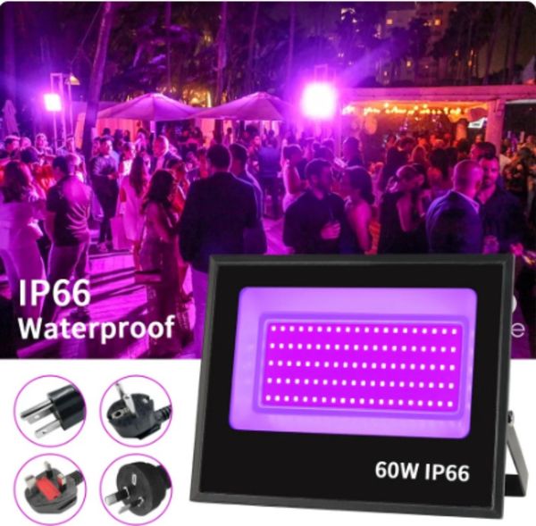 UV LED Siyah Işık Taşıtlar Yüksek Güçlü 30W 60W LED Blacklight Sel Işık IP66 Waterprooffor Cadılar Bayramı Partisi Neon Glow