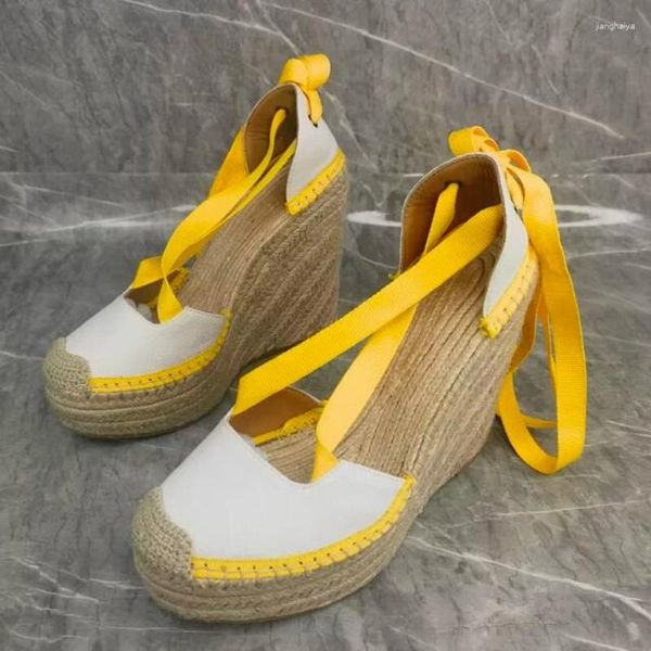 Sapatos de vestido Designer Canvas Wedge Alpercatas Ballet-estilo Redondo Toe Ankle Wrap Lace Up Slingbacl Casual Mulheres
