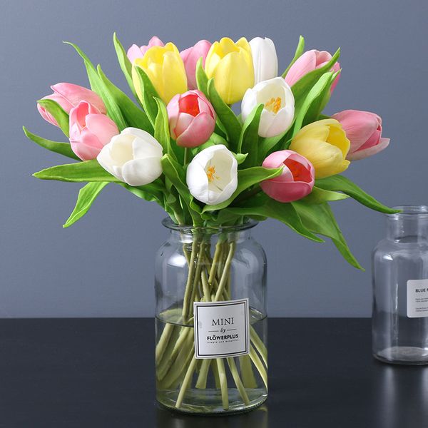 10 Stück runde Kopf große Tulpen PU künstliche Blumen Hochzeit Dekor gefälschte Blumen Tulpen Party Indoor Home Wohnzimmer Tischblume