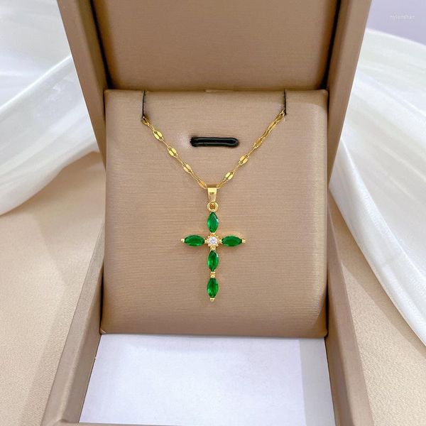 Collane con ciondolo 12 pz/lotto Acciaio Inossidabile Color Oro Zircone Collana a Catena Croce per Le Donne Del Partito Gioelleria Raffinata E Alla Moda Regalo All'ingrosso