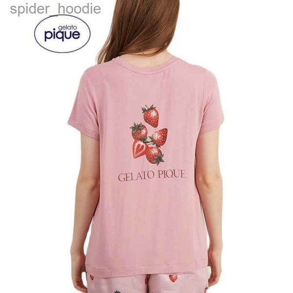 Feminino sleep lounge room wear gelato pique 2023 primavera novo pijama feminino morango camiseta calças de pijama casa wear modal elastano l230920