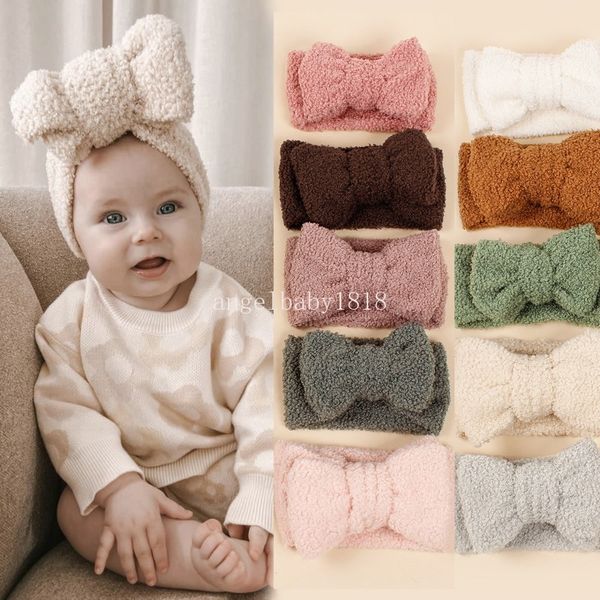 Lammwolle Flauschiges Stirnband mit Schleife, für Neugeborene, Winter, warm, Bandeau, große Schleife, Turban, Kopfbedeckung, Baby-Mädchen, breite Stirnbänder, Kinder-Kopfbedeckung