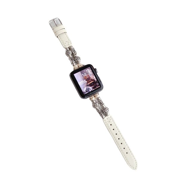 Lederarmband für Apple Watch Band Tibetsilber Armbandkette Iwatch 9 8 7 6 5 4 3 Ultra 38mm 40mm 41mm 42mm 44mm 45mm 49mm Damen Metallarmbänder Intelligentes Zubehör