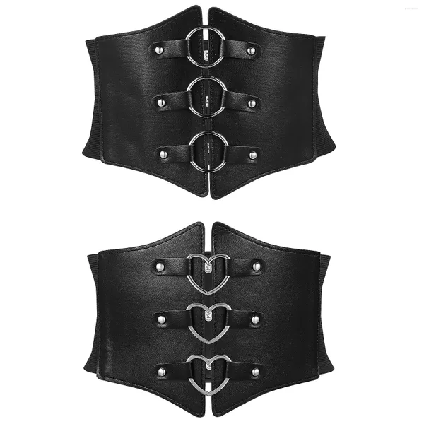 Cintos 2 Pcs Vestido Preto Mulheres Cintura Larga Cinto Alto para Apertar Corset Cinch Pu Mulheres Bandas