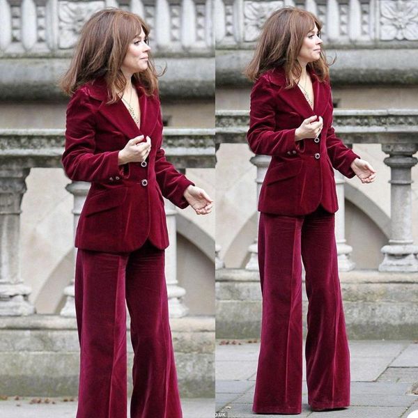 Kadınların Suits Zarif Kadınlar Özel Yapımı İki Düğme Geniş Bacak Pantolon Velvet Blazer Ünlü Kırmızı Halı Günlük Ceket 2 Parça