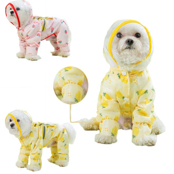 Cão vestuário capa de chuva frutas impressão roupas para animais de estimação bonito quatro pés cães roupas gato pequeno impermeável toda a temporada moda yorkshire 230919