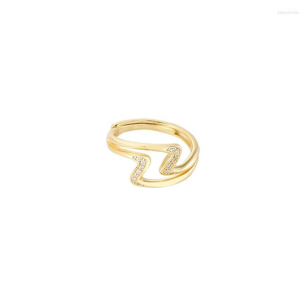 Anelli a grappolo 2.1g Un pezzo Per donna Moda Personalità creativa Linea d'onda Avvolgimento Argento sterling 925 Oro 18k Aperto