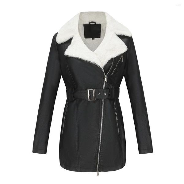 Frauen Leder Winter Jacken Für Frauen 2023 Faux Jacke Mit Gürtel Langen Mantel Warme Kleidung Braun Schwarz Blau Abrigo mujer