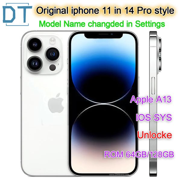 A + отличное состояние, 100% оригинальный телефон Apple iphone 11 в стиле iphone 14 pro 13 pro, разблокированный с помощью коробки 13pro, смартфон с 4 ГБ ОЗУ, 64 ГБ/128 ГБ ПЗУ