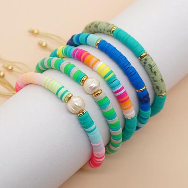 Link pulseiras atacado boêmio verão colorido macio argila grânulo pulsera presente feminino artesanal amizade moda jóias pérola natural
