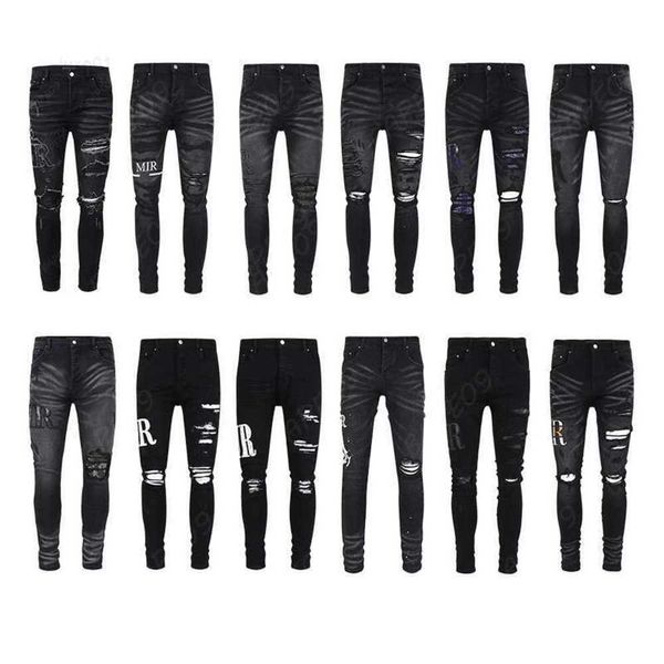 Mens Jeans Designer Angustiado Rasgado Skinny Cowboy Pant Roxo Rock Revival Calças Retas Slim Elastic Denim Fit Moto Calças Trendy Streetwearmioq