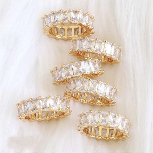 Кольца кластера ручной работы Pave Square Radiant Cut Diamond Band Ring Роскошное золото 14 карат для помолвки Коктейльная свадьба для женщин и мужчин Jewelry2528