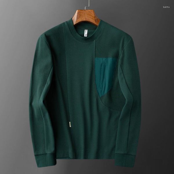 Felpe con cappuccio da uomo 2023 Autunno Pannello sottile Girocollo Maglione a maniche lunghe Slim Fit Verde scuro Capispalla casual Top Moletom Masculino