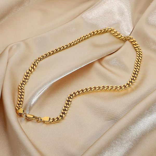 Correntes 7.3mm Chunky Gold Cuban Chain Colar para Mulheres 18K Banhado Aço Inoxidável Miami Link Gargantilha