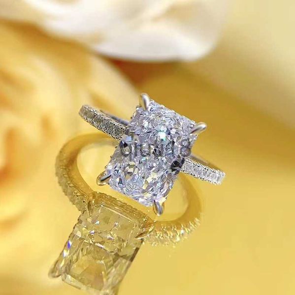 Anéis de banda anéis de casamento fino puro prata alta carbono retângulo 3ct simulação anel de diamante radiante corte moda jóias x0920