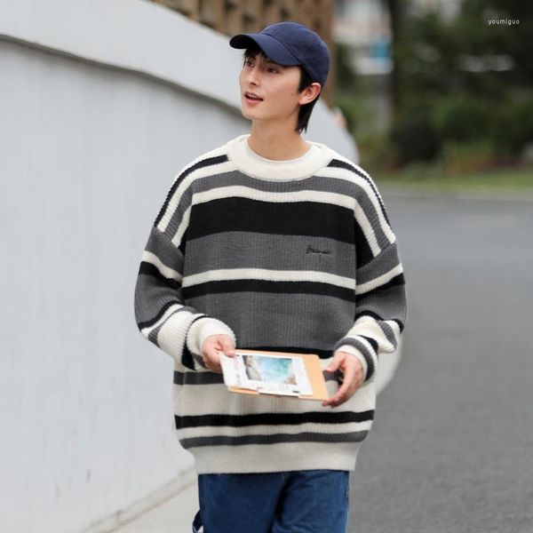 Männer Pullover 2023 Hanlu Gestreiften Kontrast Farbe Pullover Japanischen Lose Casual Wear Jacke Warme Sweatshirt Persönlichkeit