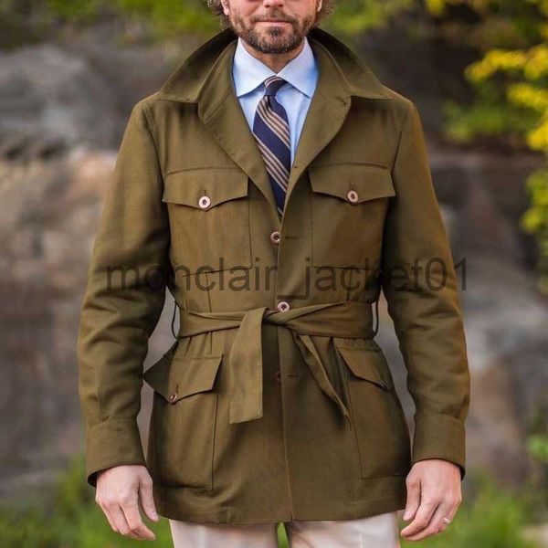 Herren-Trenchmäntel, 2023, Herbst, Herren-Mantel mit mehreren Taschen, mittlere Länge, schmale Passform, dünn, große Windjacke, Taillenwickel, lässiger Mantel J230920