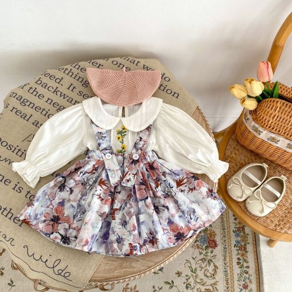 Комплекты одежды HoneyCherry, осенний топ для маленьких девочек с милой вышивкой, юбка с чернилами и цветком на спине, комплект одежды, Born 230919