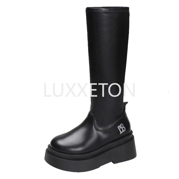 Stiefel Plattform y Mit Hohen Absätzen Stretch Mittlere Waden für Frauen 2023 Marke Designer Casual Punk Gothic Herbst Schwarze Schuhe Frau 230920