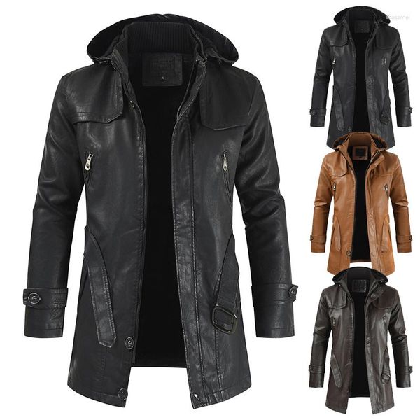Jaquetas masculinas 2023 moda casual roupas de couro pu com capuz fino casaco jovem jaqueta