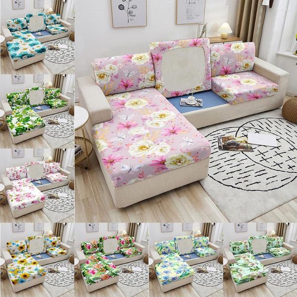 Stuhlhussen Floral Stretch Sofa Sitzkissenbezug Blumendruck Elastische Ecke für Wohnzimmer Abnehmbarer Schonbezug 1-4