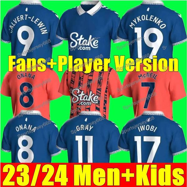 2023 2024 Everton Futebol Jerseys James Richarlison Keane Davies Digne Uniformes Adulto Crianças Kits Set Meias Conjuntos Completos S-2XL 23 24 Futebol Jersey