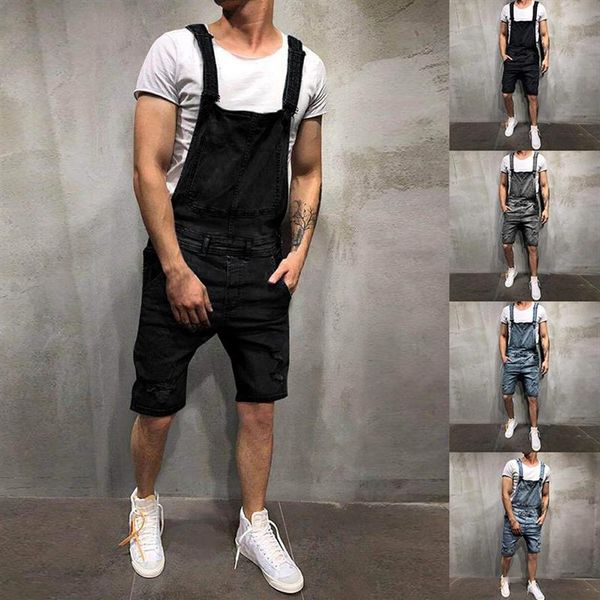 2020 sommer Mode männer Zerrissene Jeans Overalls Shorts Street Style Distressed Denim Latzhose Herren Casual Hosenträger Pant207r