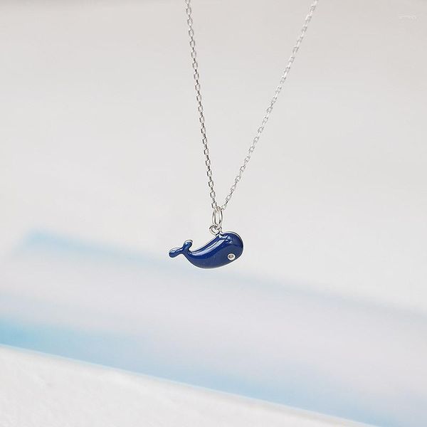 Ketten FoYuan Silber Farbe Blau Tropf Kleber Handwerk Halskette Schmuck für Mädchen Niedlicher kleiner Wal Europäisches und amerikanisches Honigwachs