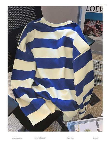 Felpe con cappuccio da uomo in maglione da coppia per uomo autunno camicia a righe blu e bianche con fondo sciolto Harajuku pullover vintage abiti streetwear