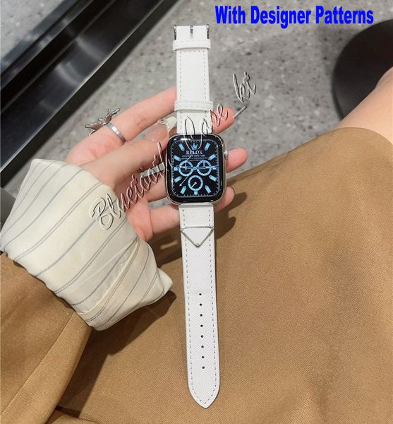 Модельер кожаные ремешки для Apple Watch Band Series 8 7 6 5 4 3 2 1 se8 Браслет iWatch 40 мм 44 мм 38 мм 42 мм 41 мм 45 мм 49 мм Ремешок с буквами P ремешок для часов Smartwatch Strap