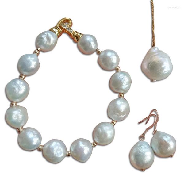 Комплект ожерелья и серег, модные нерегулярные натуральные белые фиолетовые серьги 11-14 мм в форме барокко, жемчужный браслет Эдисона, кулон 40 см