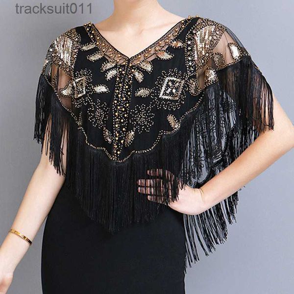 Mulheres Cape Summer Lantejoulas Borlas Poncho Mulheres Casaco Party Outfits Cape Malha Jaqueta Senhoras Manto Xales Casaco Outerwear Wraps Mulher Roupas L230920