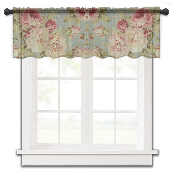 Vorhang Pfingstrose Blume Vintage Tüll Küche Kleines Fenster Volant Sheer Kurzes Schlafzimmer Wohnzimmer Home Decor Voile Vorhänge