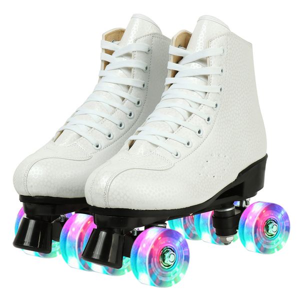 Patins Inline Roller Skate Shoes 4 Rodas Quad Sneakers Patinação Pu Couro Esporte Iniciante Homens e Mulheres Patinação Sapatos Presente 230919