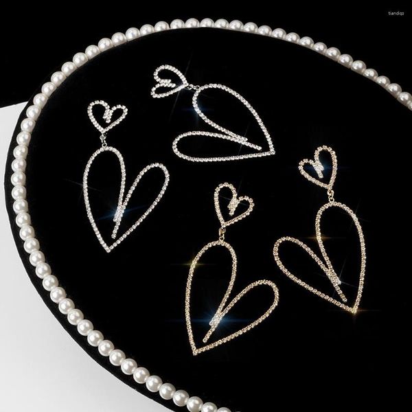 Orecchini pendenti Freetry Fashion Micro intarsiato zircone cristallo amore per le donne Semplice romantico doppio cuore orecchini pendenti gioielli da sposa