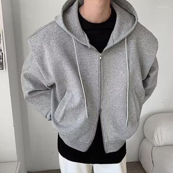 Hoodies masculinos primavera outono grande perfil dupla camada composto ombro almofada cardigan jaqueta casual rufião bonito topo