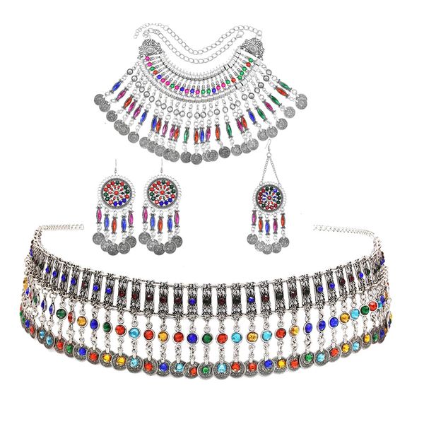 Hochzeitsschmuck-Sets, türkisch-böhmische Münzen-Halsketten, Ohrringe, Bauchketten, Haarspangen für Frauen, afghanische indische Festival-Party 230920