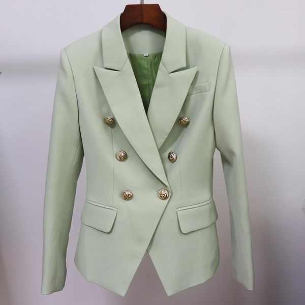 Ternos femininos 2023 de alta qualidade clássico designer metal leão botões duplo breasted blazer jaqueta terno verde